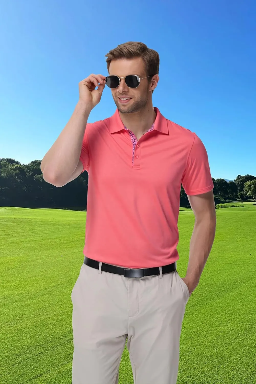 Golf Polo Shirts for Men Short Sleeve Moisture Wicking Dry Fit Performance Designed Collared Solid Casual Polo Shirt