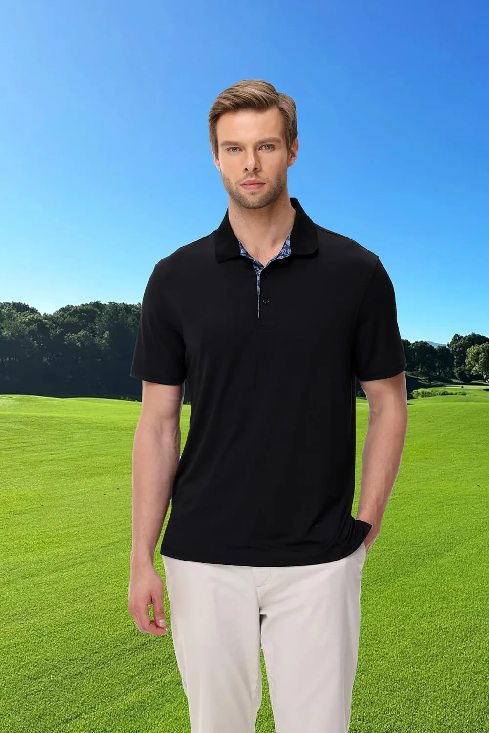 Golf Polo Shirts for Men Short Sleeve Moisture Wicking Dry Fit Performance Designed Collared Solid Casual Polo Shirt