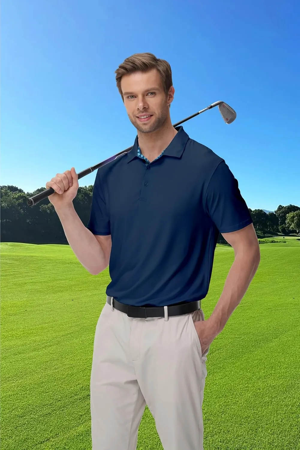 Golf Polo Shirts for Men Short Sleeve Moisture Wicking Dry Fit Performance Designed Collared Solid Casual Polo Shirt