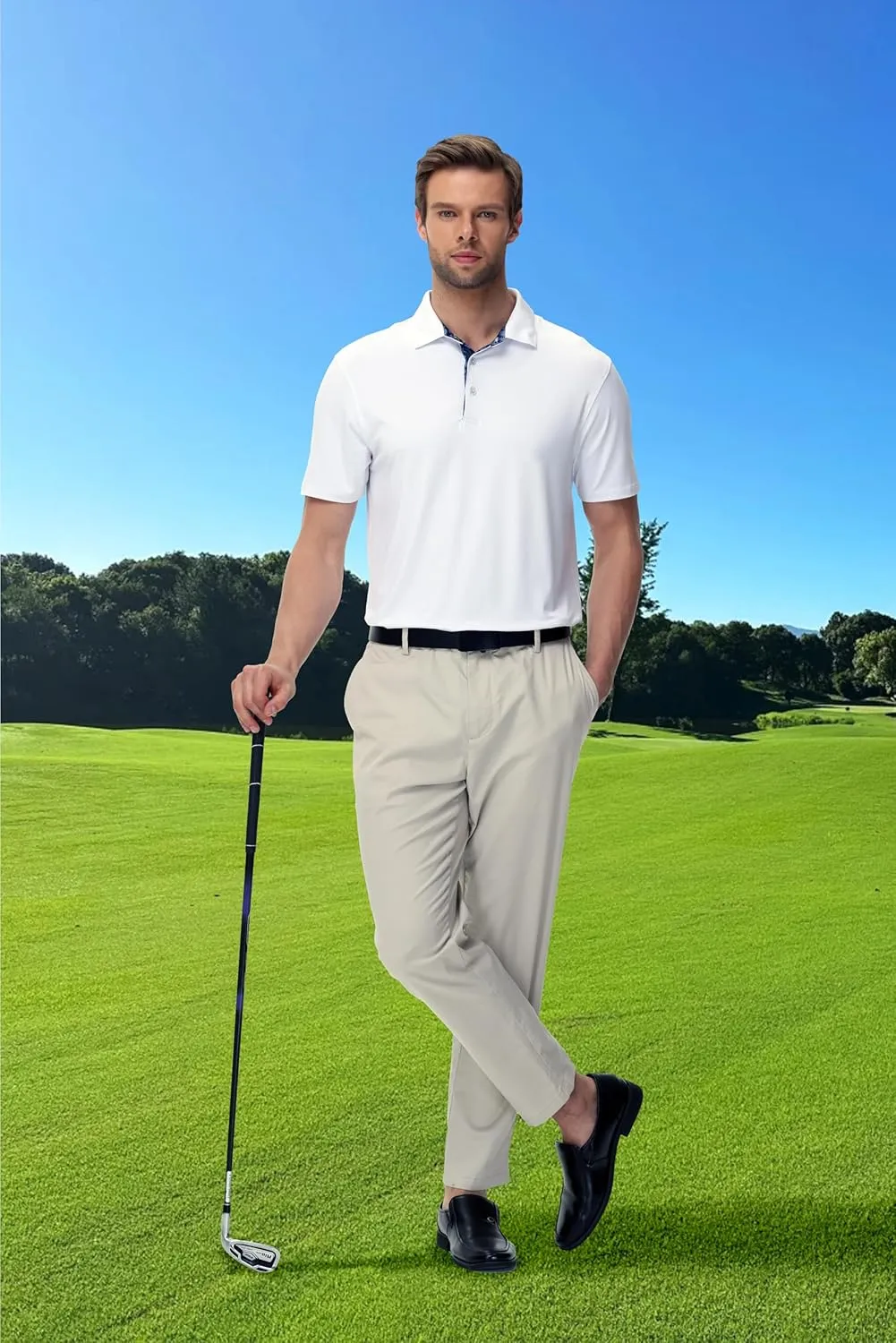 Golf Polo Shirts for Men Short Sleeve Moisture Wicking Dry Fit Performance Designed Collared Solid Casual Polo Shirt