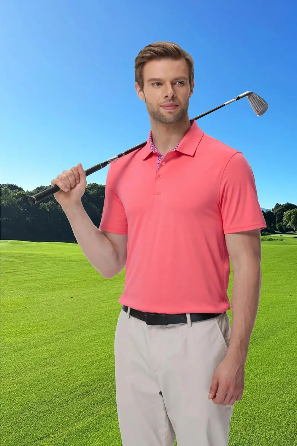 Golf Polo Shirts for Men Short Sleeve Moisture Wicking Dry Fit Performance Designed Collared Solid Casual Polo Shirt