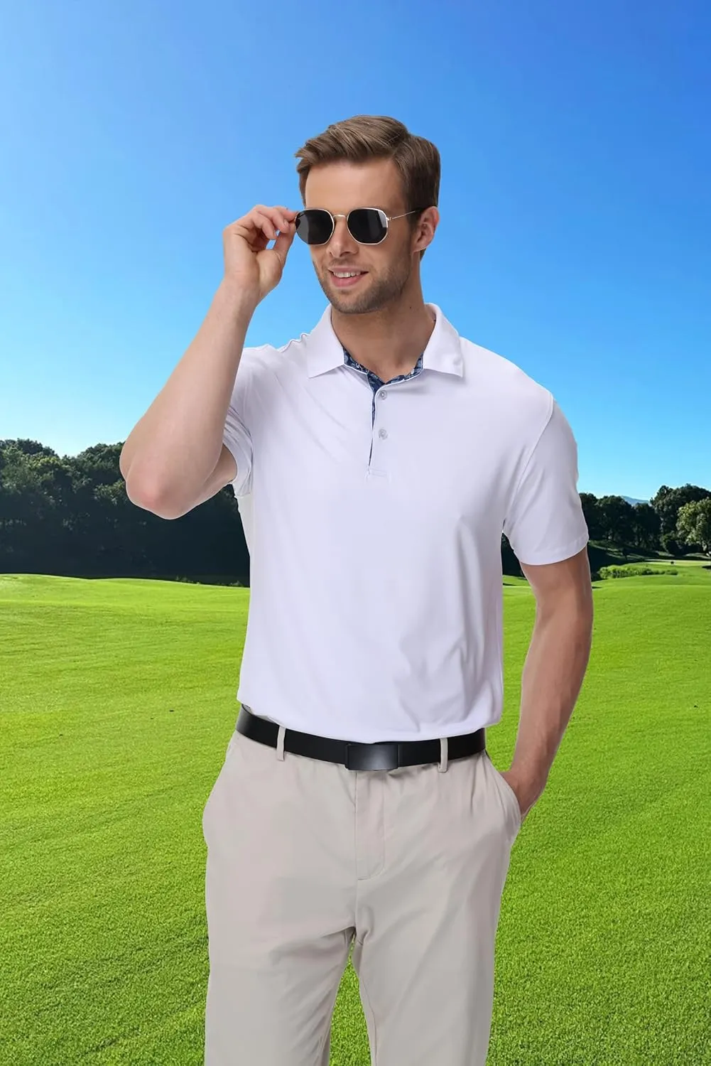 Golf Polo Shirts for Men Short Sleeve Moisture Wicking Dry Fit Performance Designed Collared Solid Casual Polo Shirt
