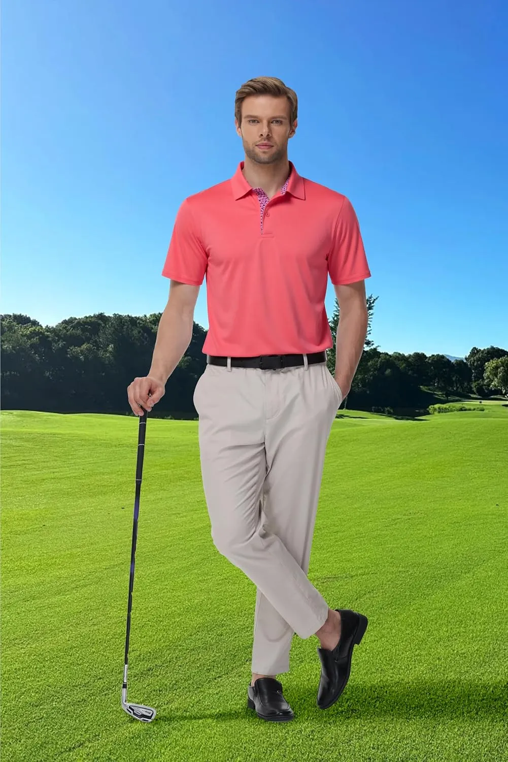 Golf Polo Shirts for Men Short Sleeve Moisture Wicking Dry Fit Performance Designed Collared Solid Casual Polo Shirt