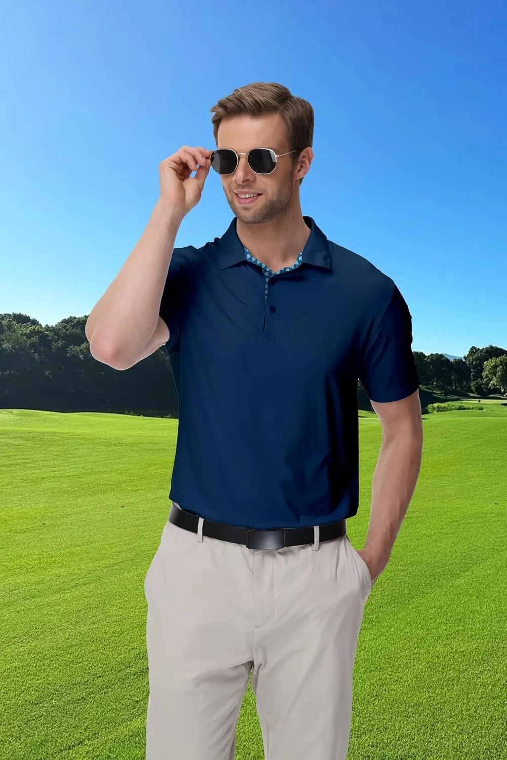 Golf Polo Shirts for Men Short Sleeve Moisture Wicking Dry Fit Performance Designed Collared Solid Casual Polo Shirt