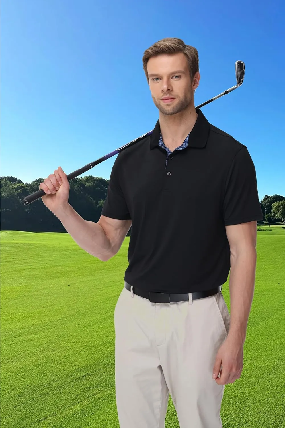 Golf Polo Shirts for Men Short Sleeve Moisture Wicking Dry Fit Performance Designed Collared Solid Casual Polo Shirt