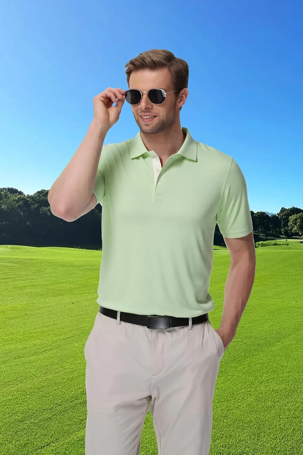 Golf Polo Shirts for Men Short Sleeve Moisture Wicking Dry Fit Performance Designed Collared Solid Casual Polo Shirt