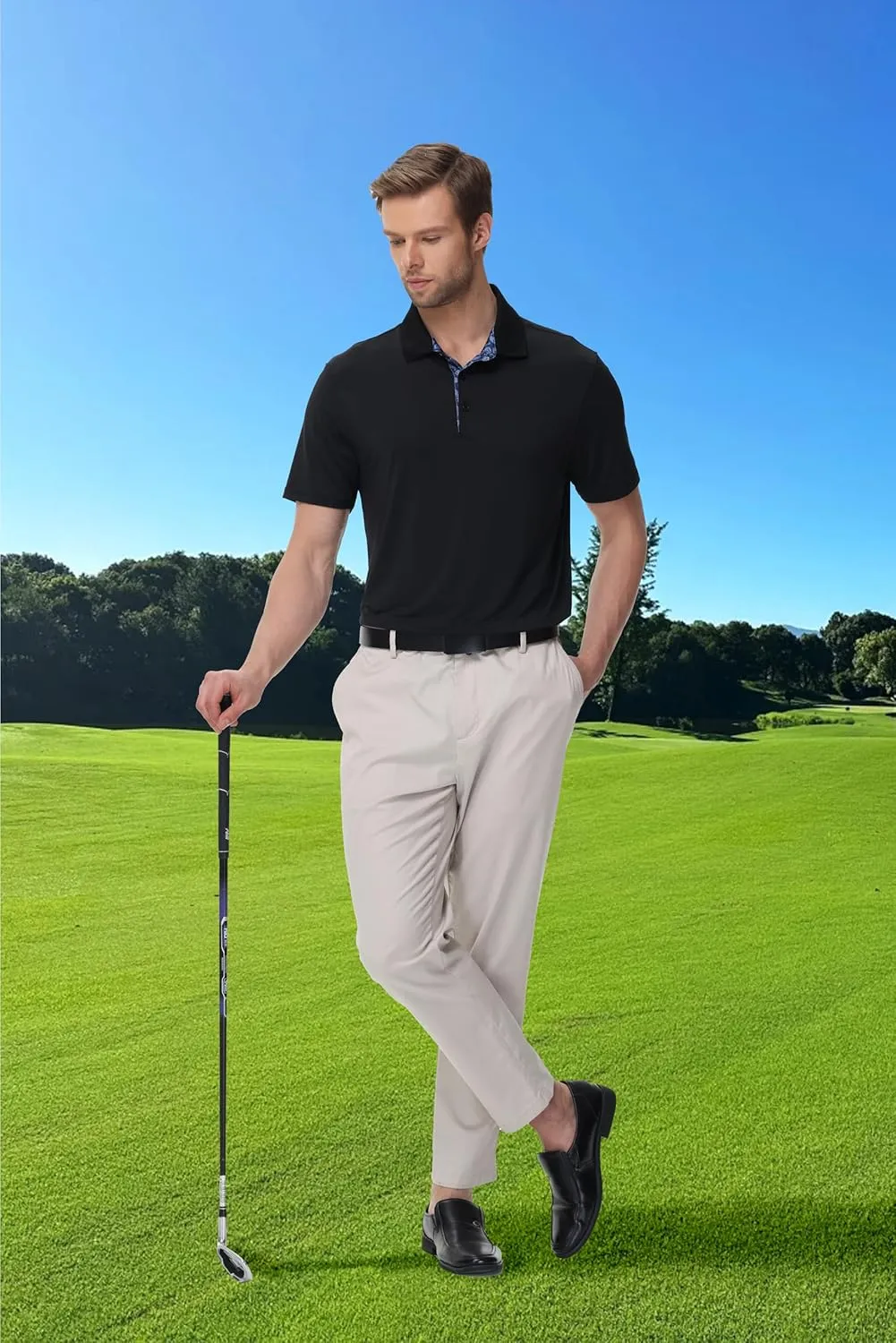Golf Polo Shirts for Men Short Sleeve Moisture Wicking Dry Fit Performance Designed Collared Solid Casual Polo Shirt