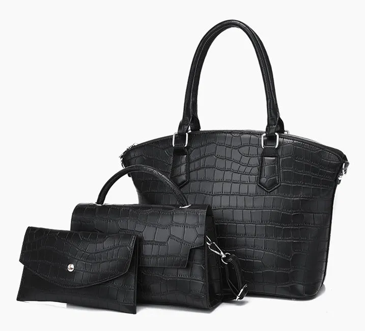 H1805 - Crocodile pattern fashion crossbody 3Pc Handbag Set