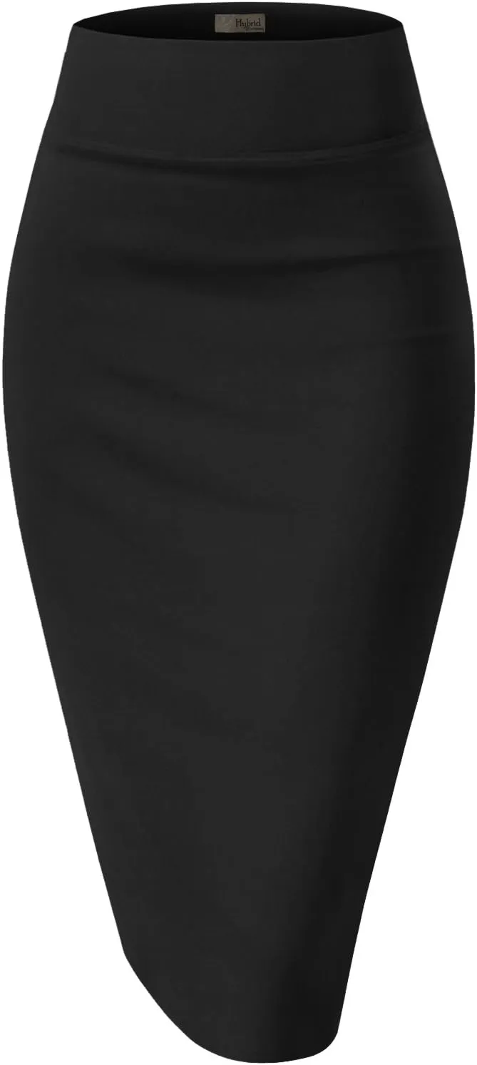 Hybrid & Company Women Elastic High Waist Bodycon Work Business Pencil Skirt