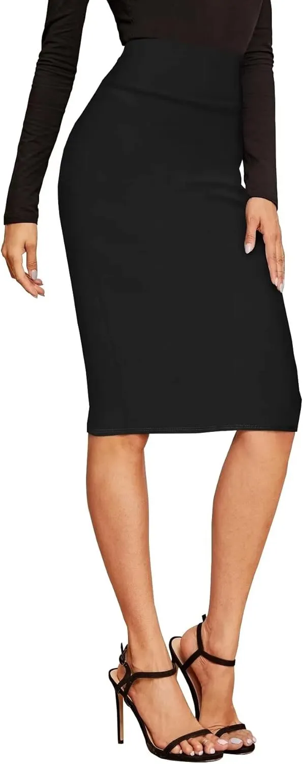 Hybrid & Company Women Elastic High Waist Bodycon Work Business Pencil Skirt