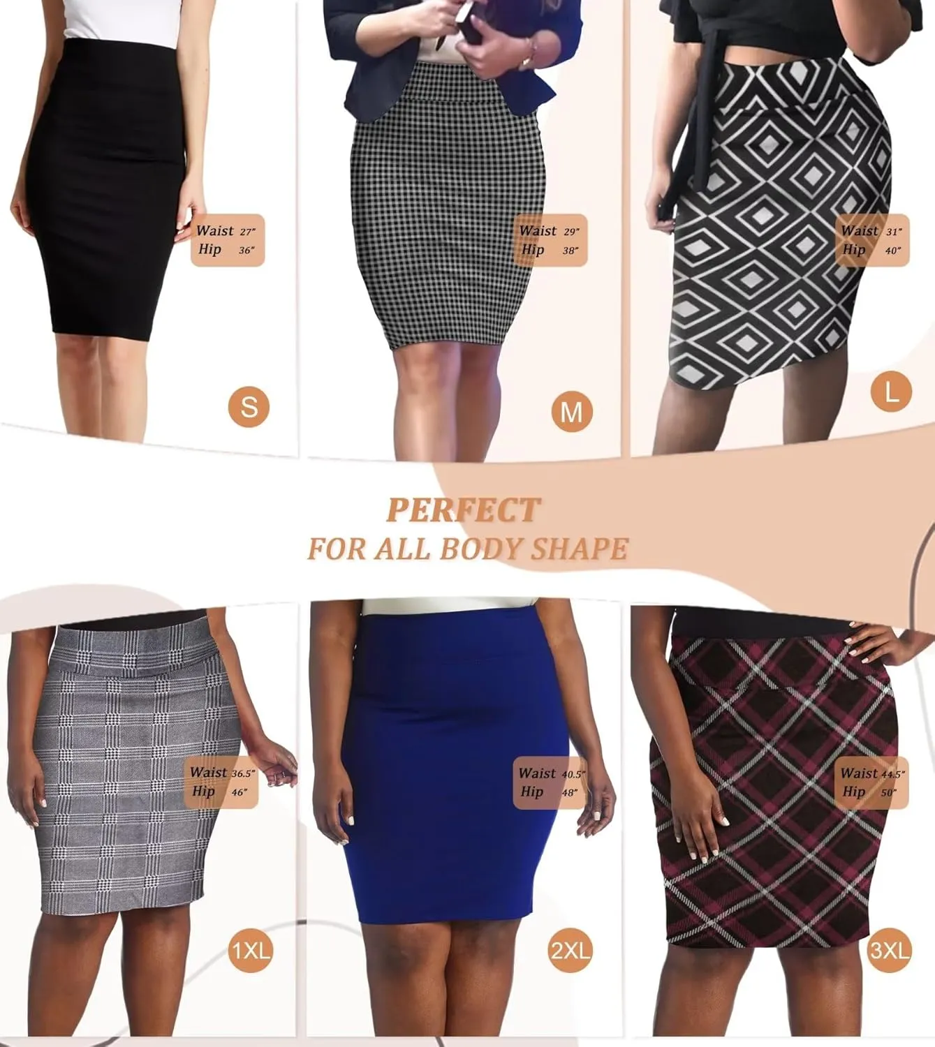 Hybrid & Company Women Elastic High Waist Bodycon Work Business Pencil Skirt