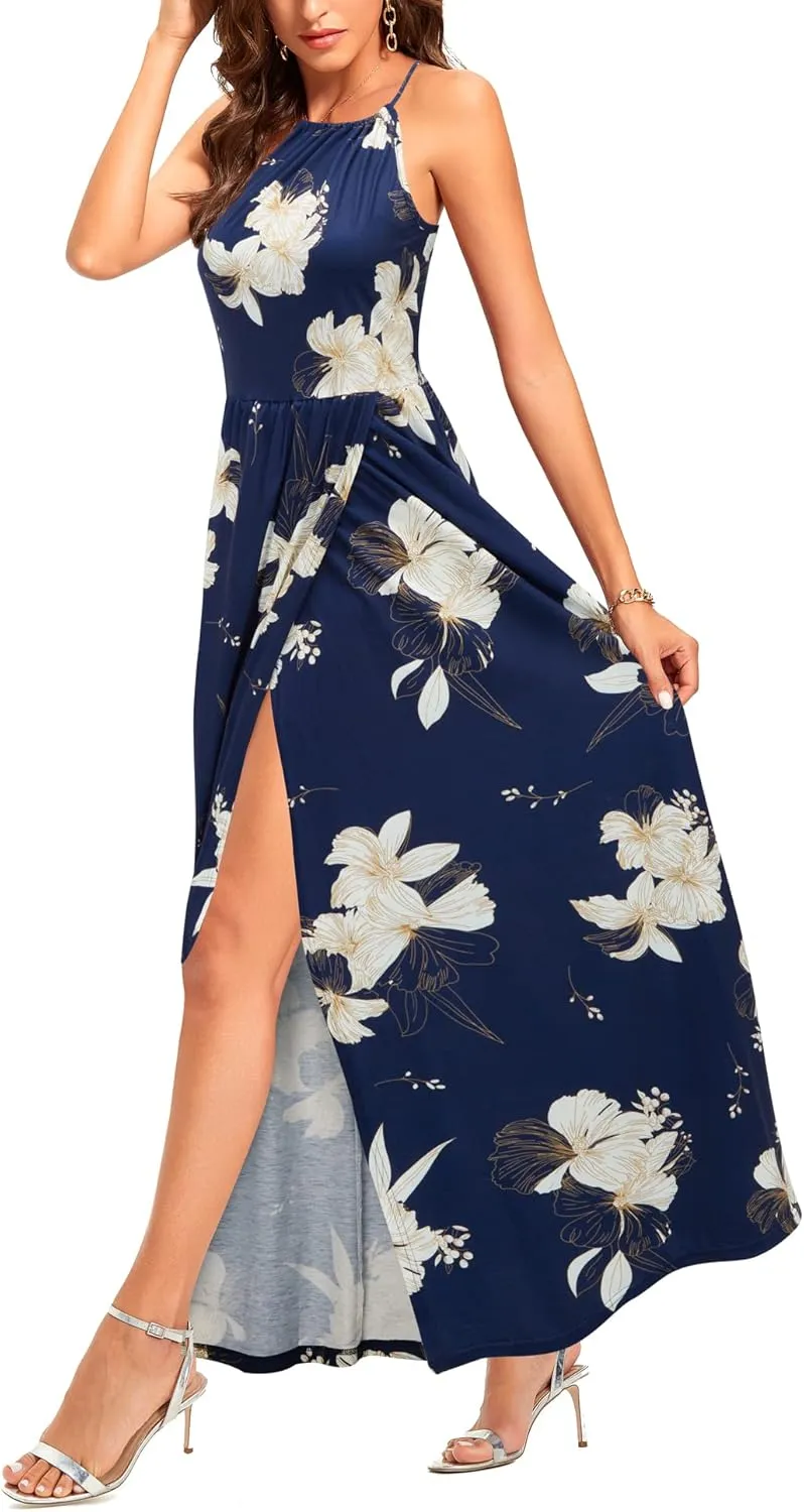 KILIG Women's Summer Maxi Dress 2025 Casual Sleeveless Split Floral Sundress Beach Vacation Flowy Long Dresses