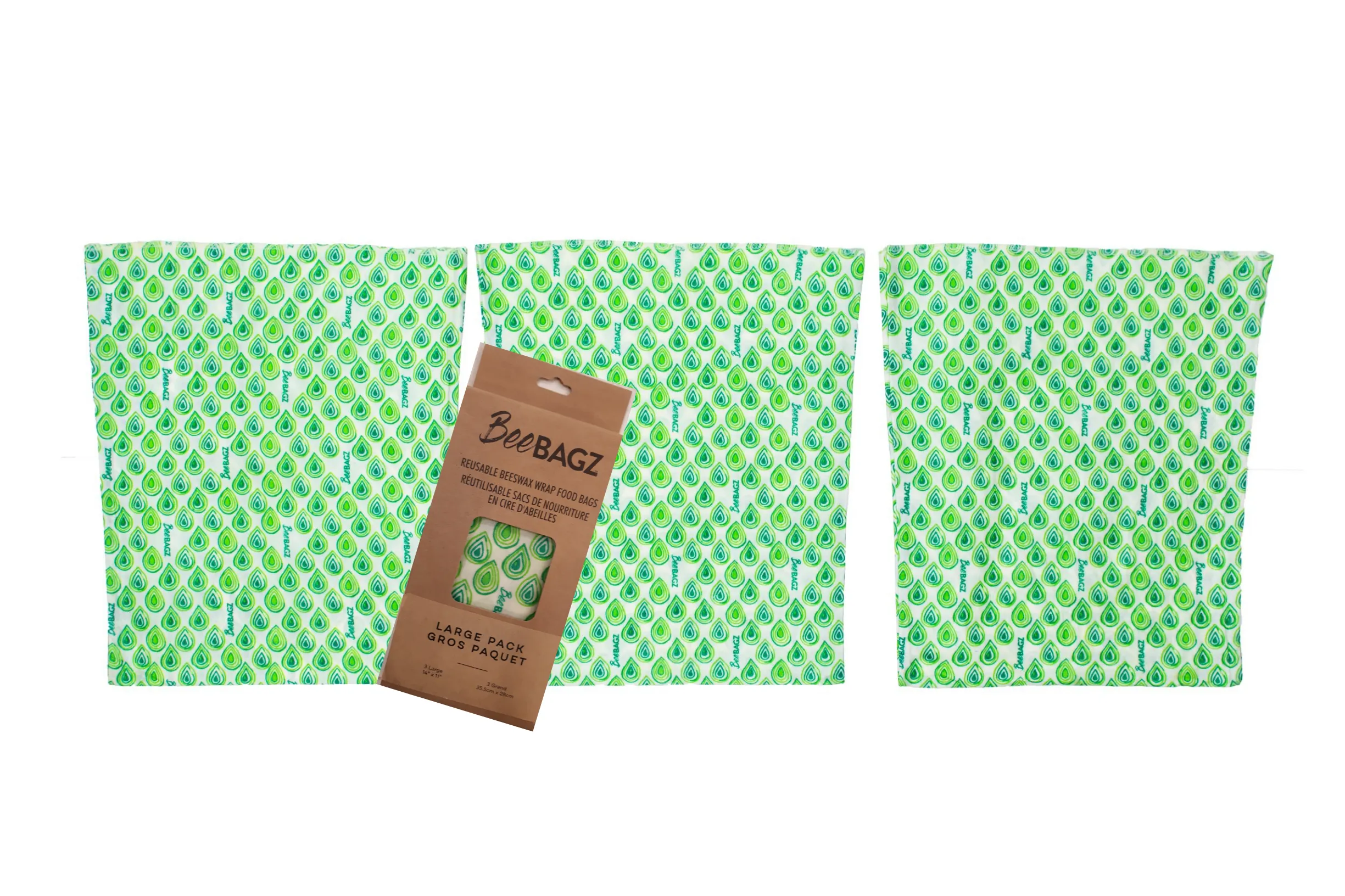 Large Pack of 3 - Reusable Beeswax Wrap Food Storage Bags