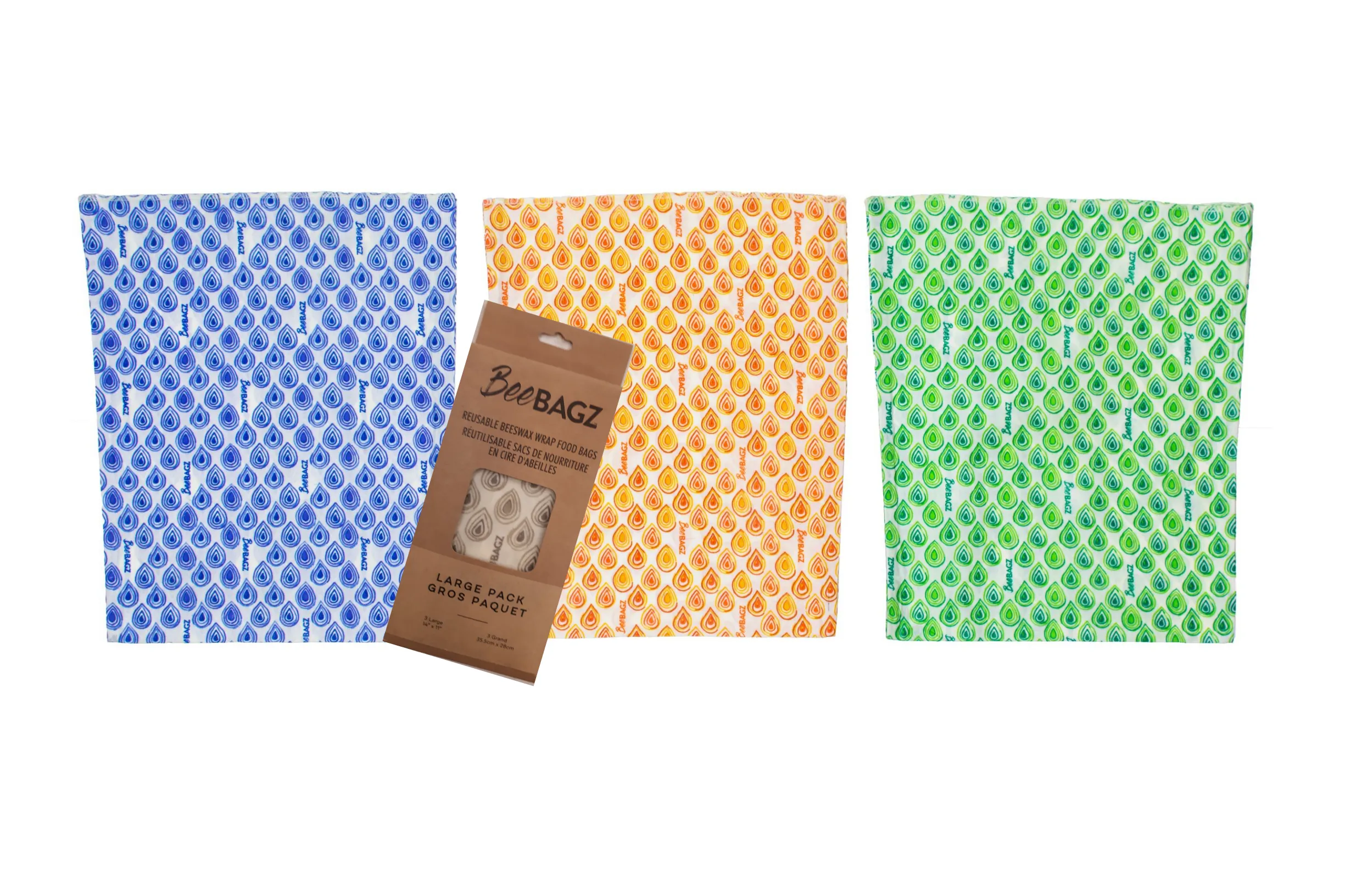 Large Pack of 3 - Reusable Beeswax Wrap Food Storage Bags