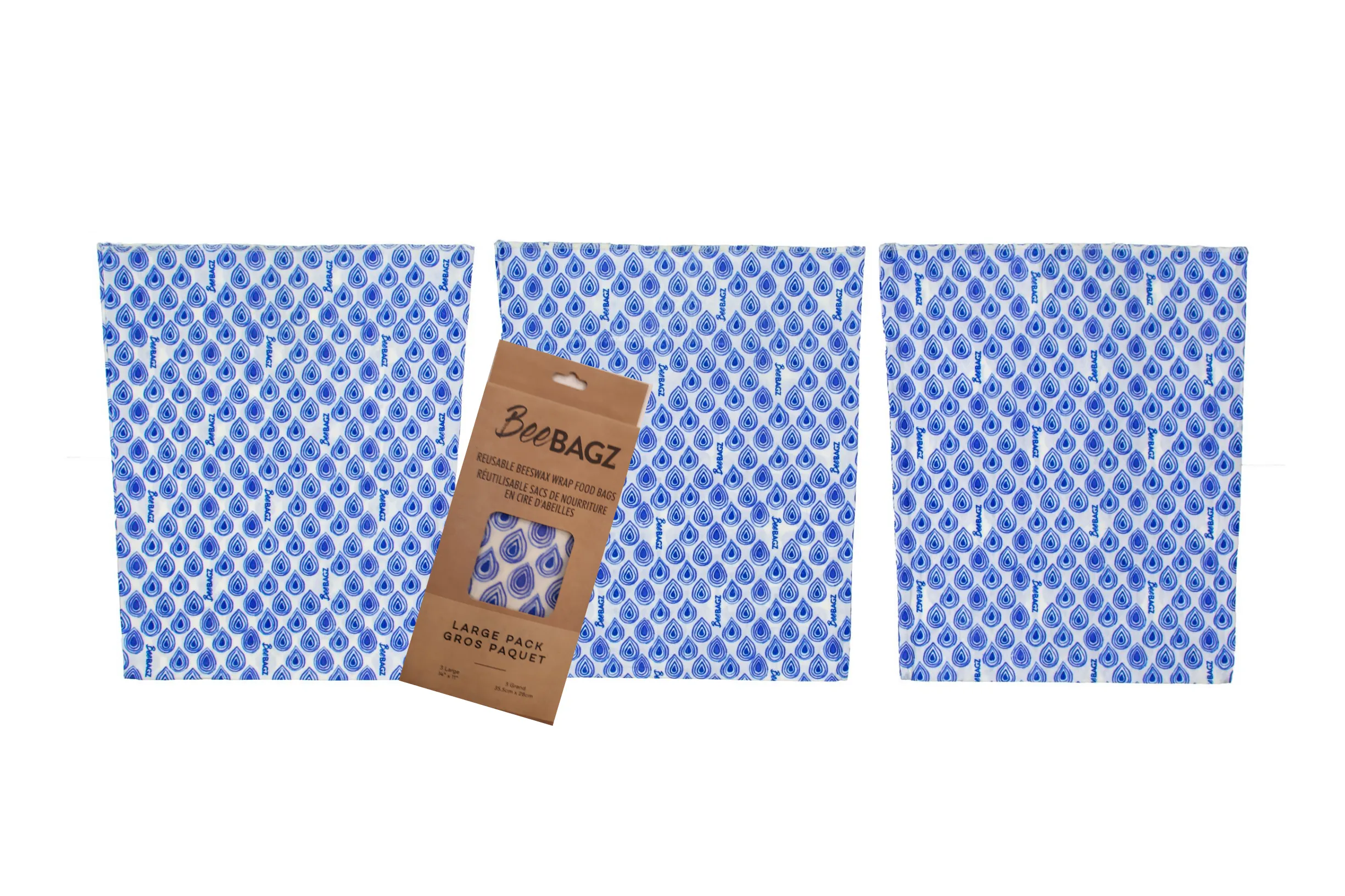 Large Pack of 3 - Reusable Beeswax Wrap Food Storage Bags
