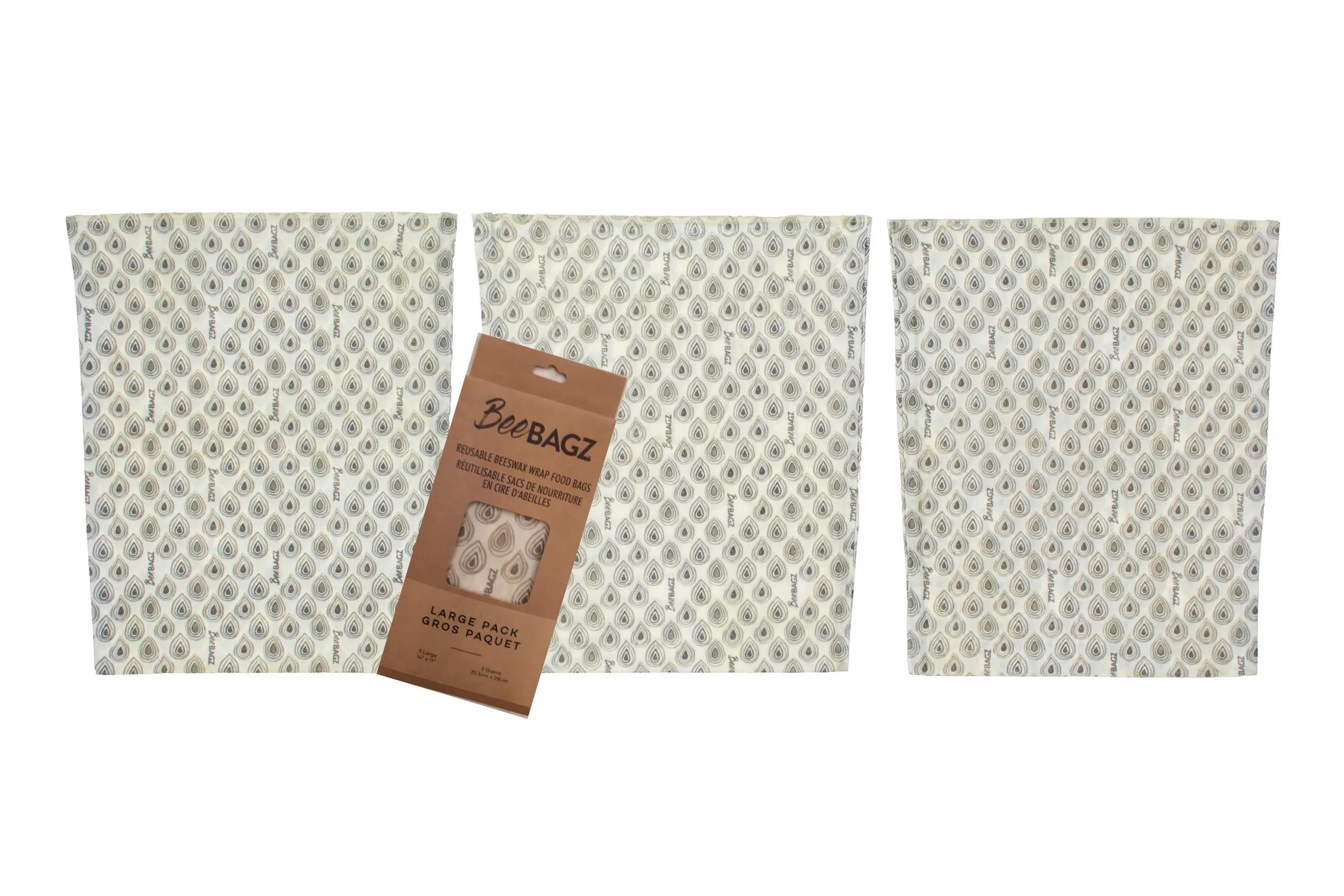 Large Pack of 3 - Reusable Beeswax Wrap Food Storage Bags