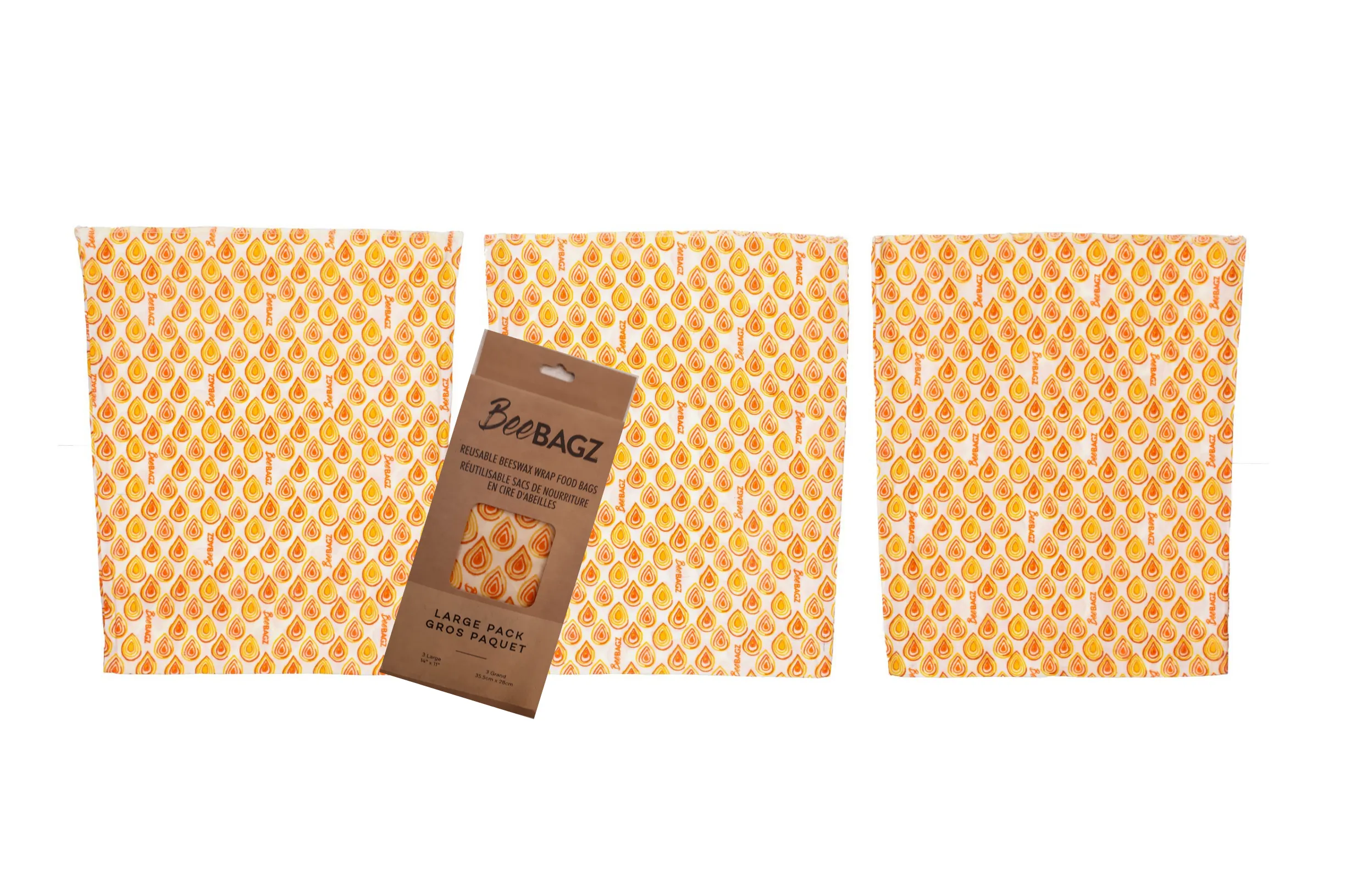 Large Pack of 3 - Reusable Beeswax Wrap Food Storage Bags