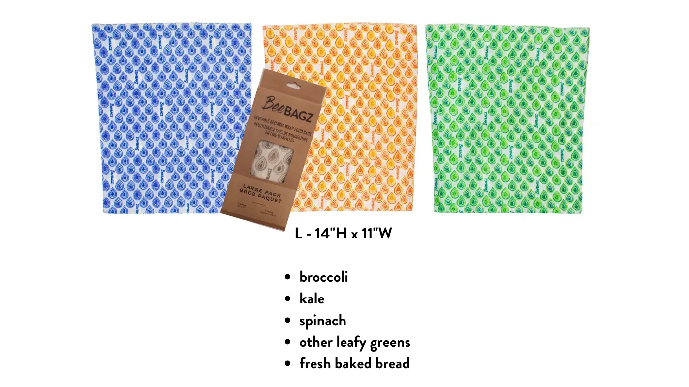 Large Pack of 3 - Reusable Beeswax Wrap Food Storage Bags