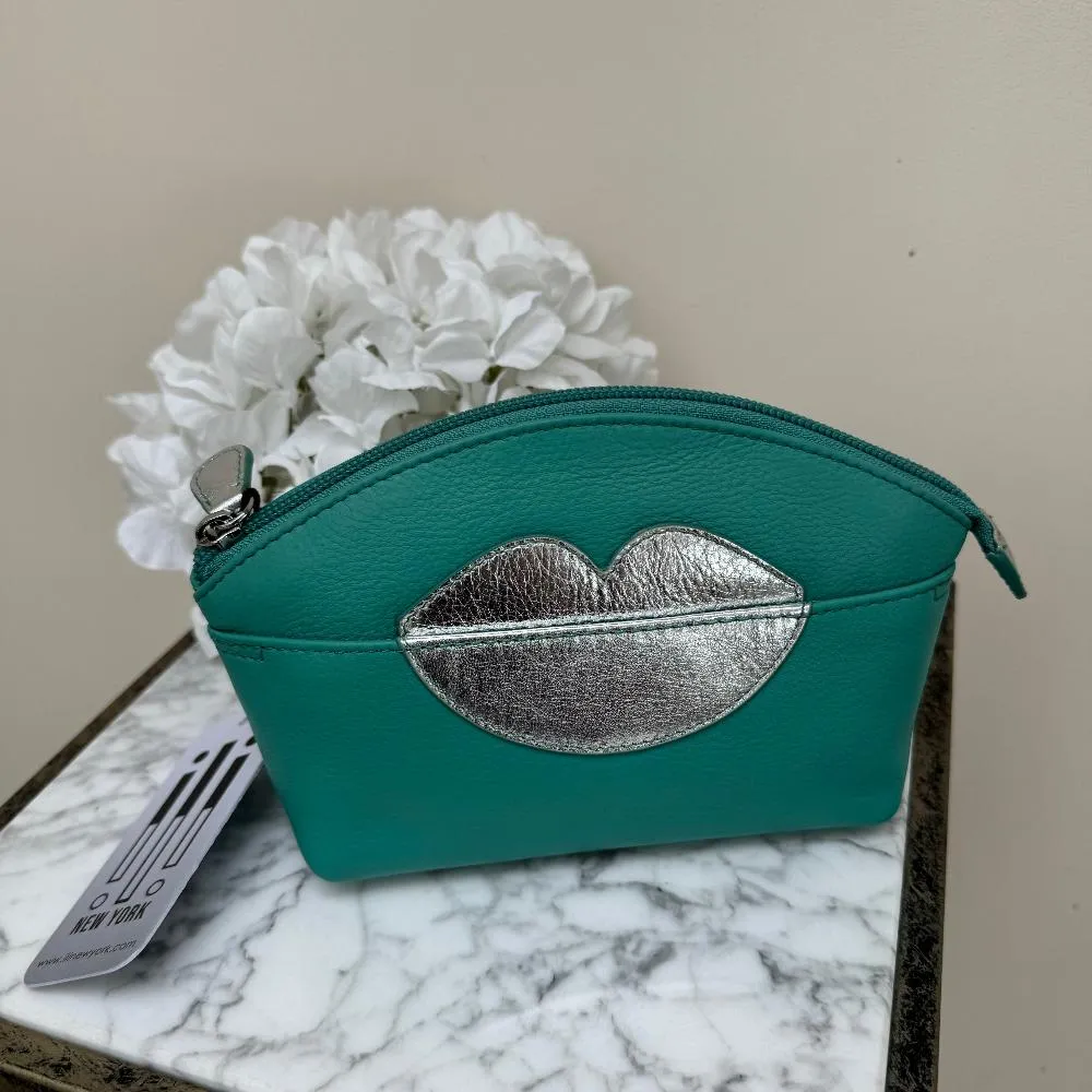 Leather Cosmetic Pouch with Lips Detail
