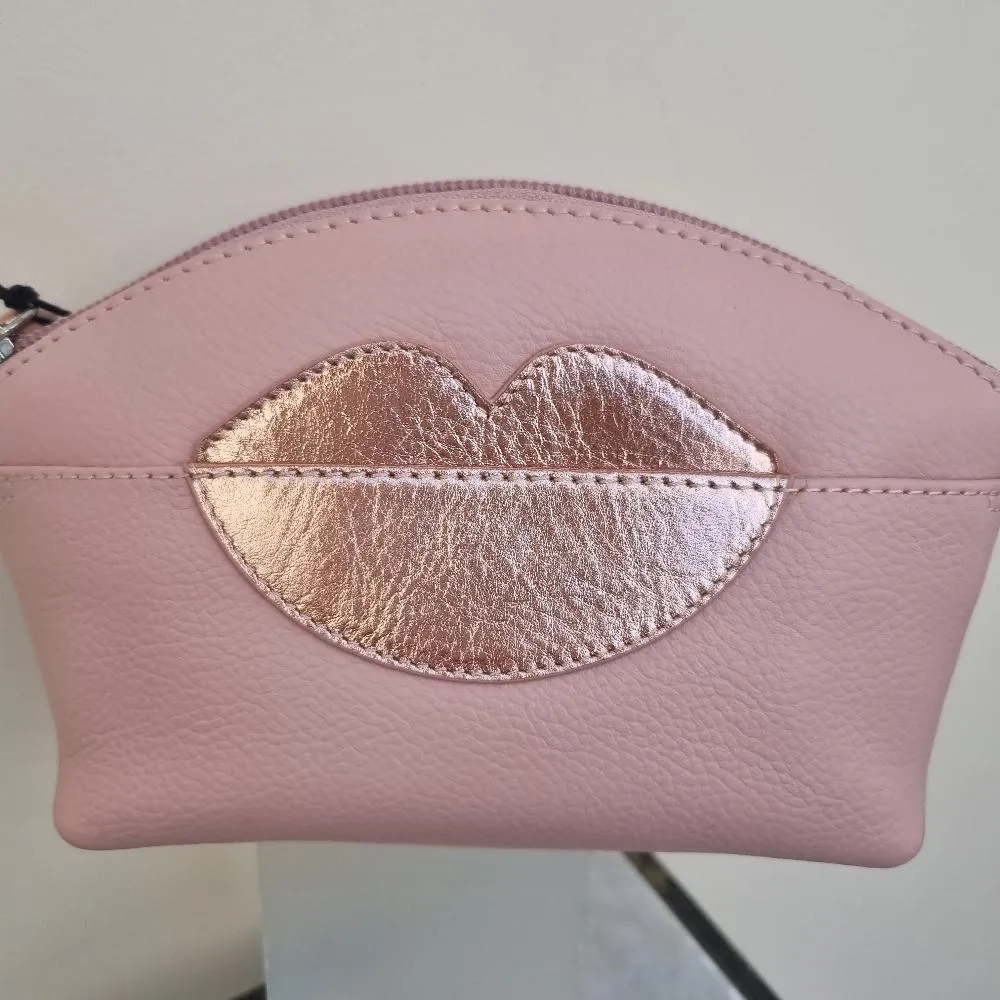 Leather Cosmetic Pouch with Lips Detail