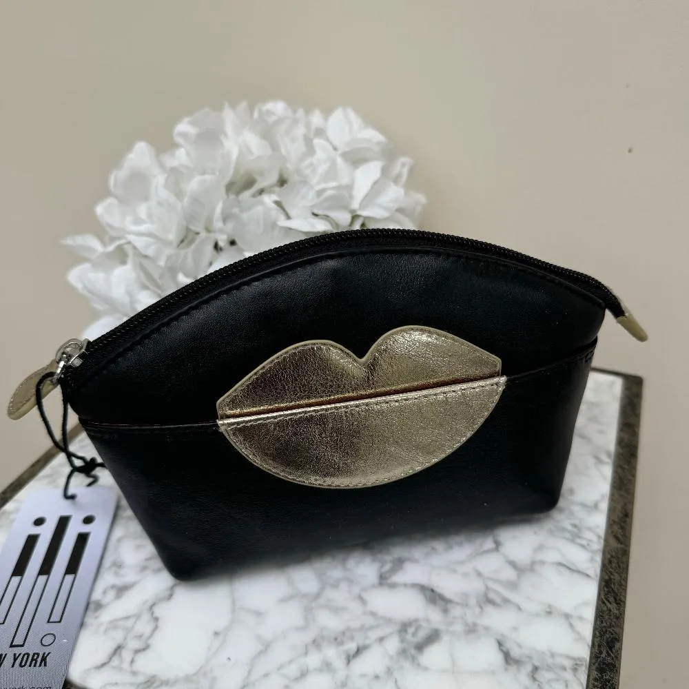 Leather Cosmetic Pouch with Lips Detail
