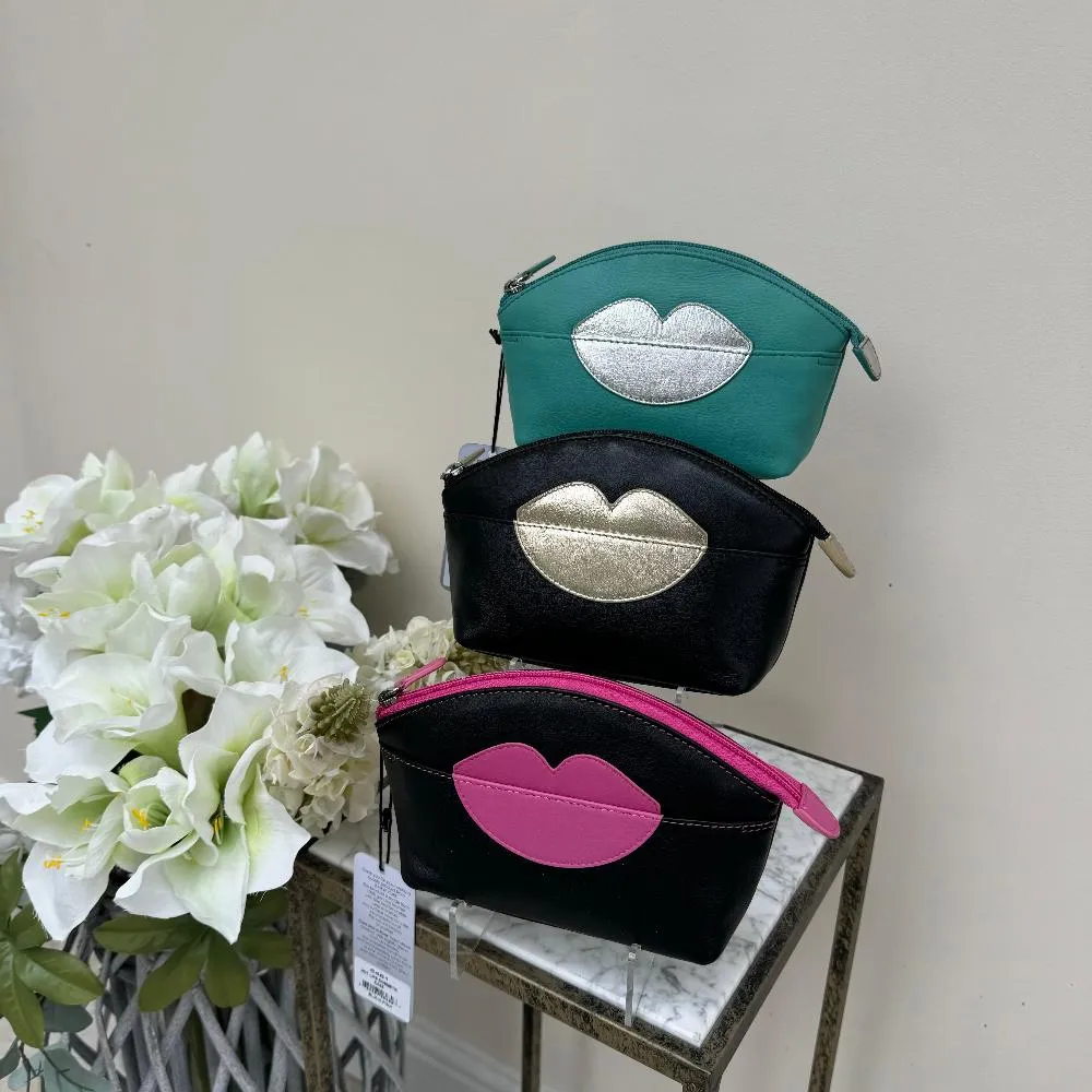Leather Cosmetic Pouch with Lips Detail