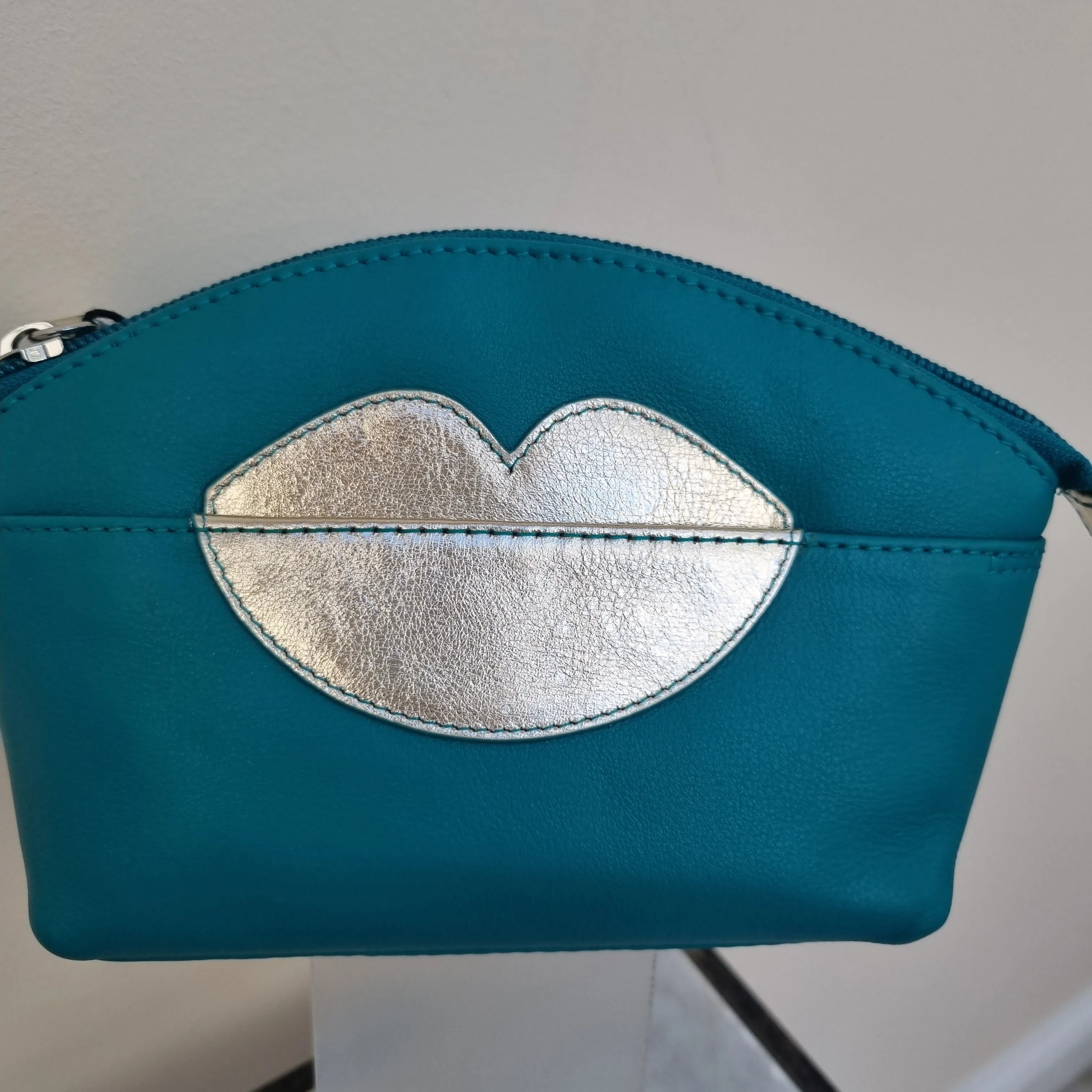 Leather Cosmetic Pouch with Lips Detail