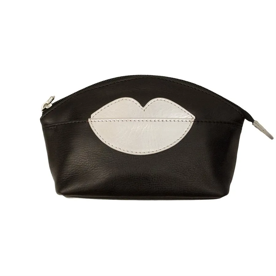 Leather Cosmetic Pouch with Lips Detail