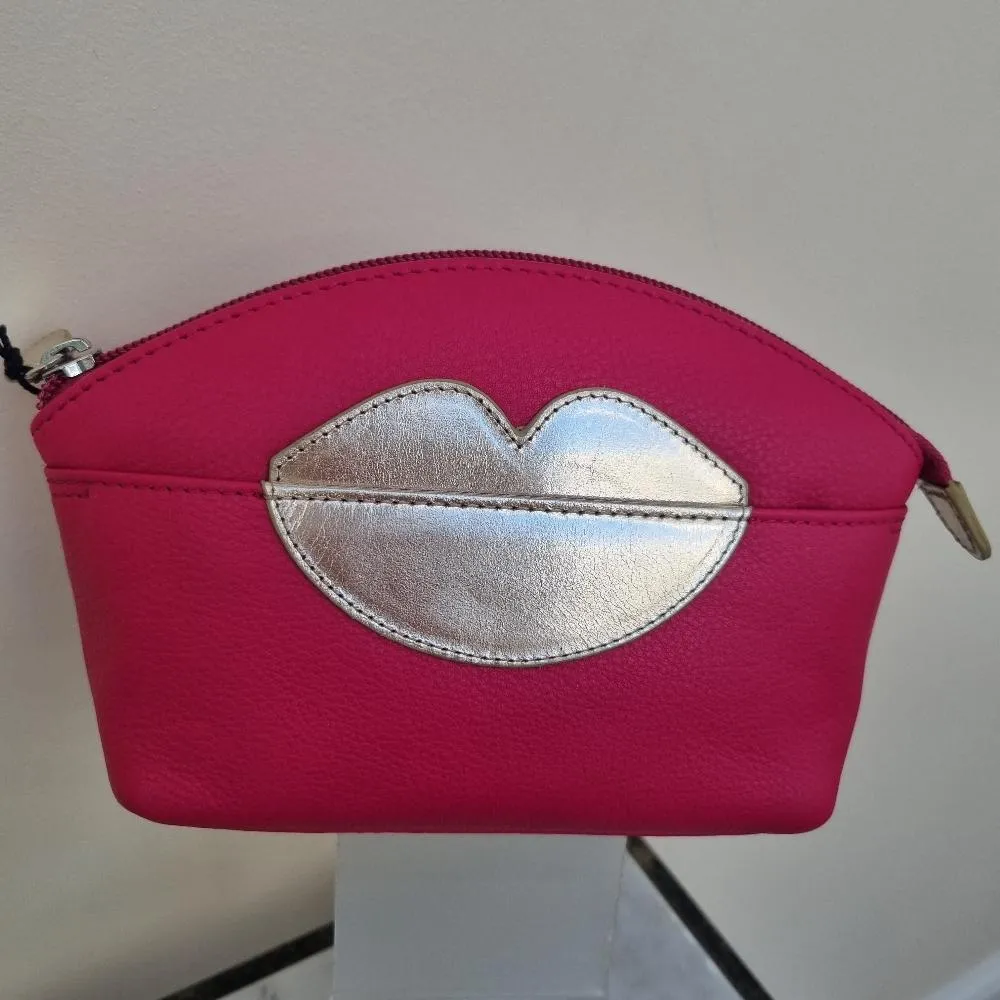 Leather Cosmetic Pouch with Lips Detail