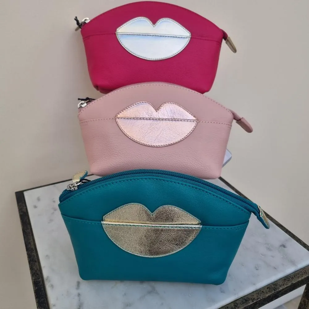 Leather Cosmetic Pouch with Lips Detail