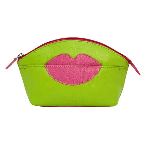Leather Cosmetic Pouch with Lips Detail