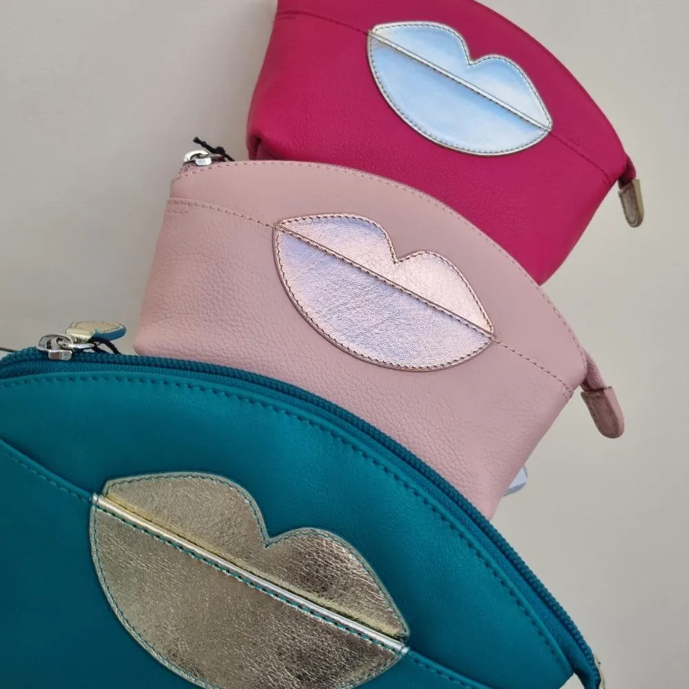 Leather Cosmetic Pouch with Lips Detail