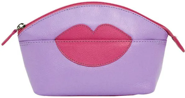 Leather Cosmetic Pouch with Lips Detail