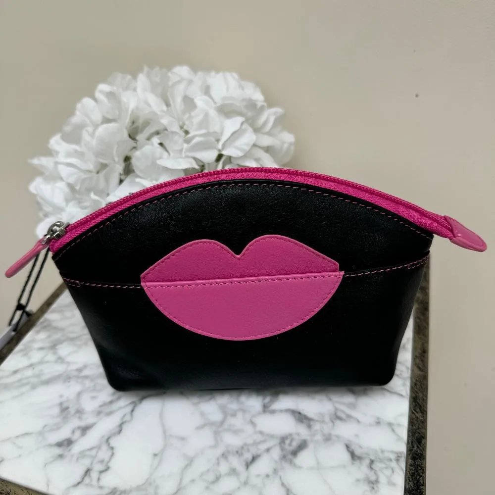 Leather Cosmetic Pouch with Lips Detail
