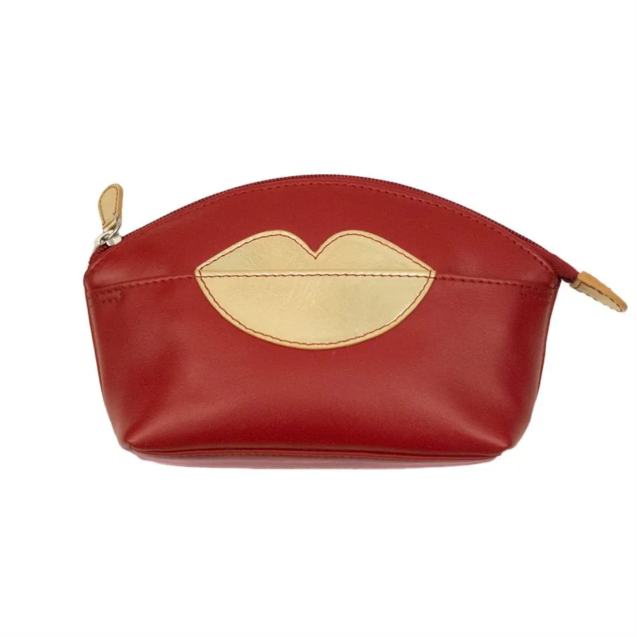 Leather Cosmetic Pouch with Lips Detail