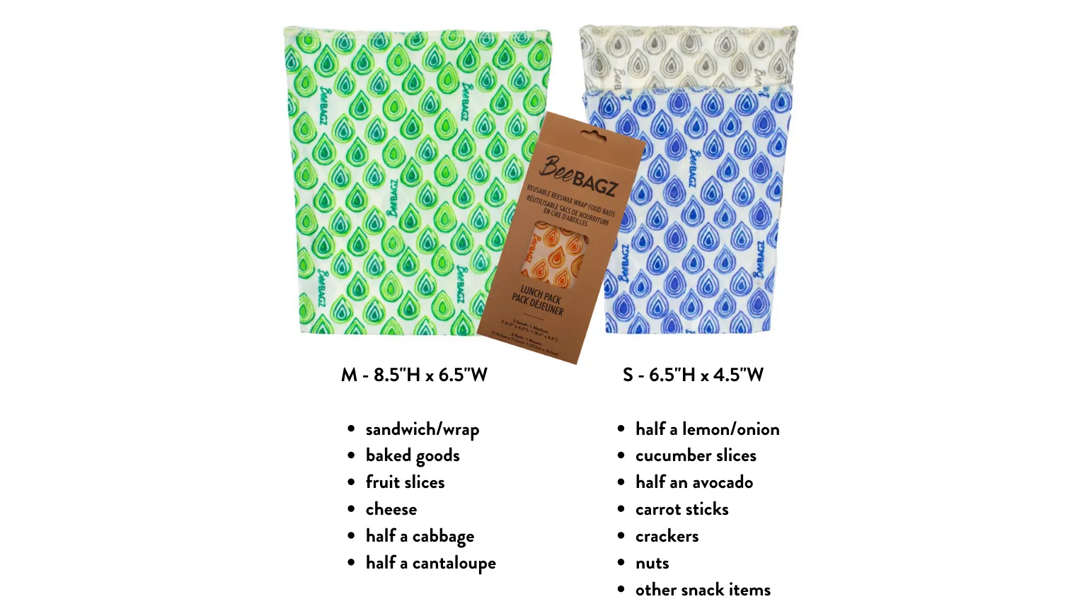 Lunch Pack of 3 - Reusable Beeswax Wrap Food Storage Bags