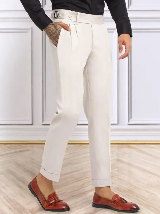 Men's Double Pleated Buckled Slim Pants Stylish Tailored Trouser Formal Wear Adjustable Waist Outfits Pants