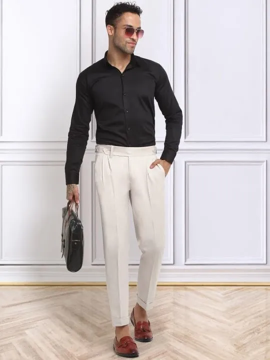 Men's Double Pleated Buckled Slim Pants Stylish Tailored Trouser Formal Wear Adjustable Waist Outfits Pants