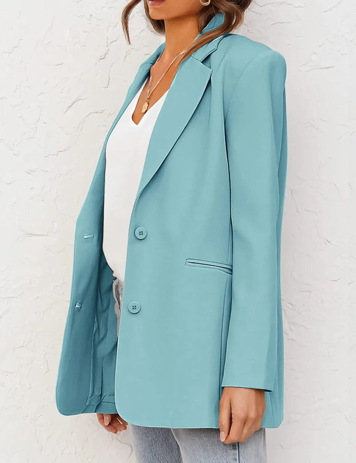 MEROKEETY Women's 2024 Fall Casual Blazers Long Sleeve Lapel Open Front Button Work Blazer Jackets with Pockets