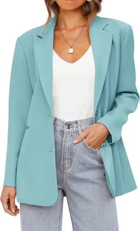 MEROKEETY Women's 2024 Fall Casual Blazers Long Sleeve Lapel Open Front Button Work Blazer Jackets with Pockets