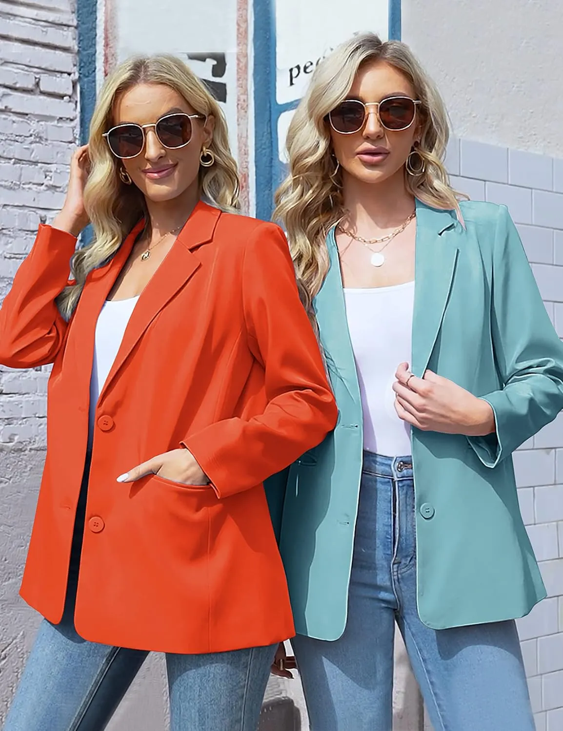 MEROKEETY Women's 2024 Fall Casual Blazers Long Sleeve Lapel Open Front Button Work Blazer Jackets with Pockets