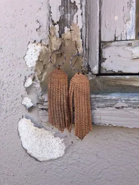 Metallic Bronze Leather Fringe Earrings