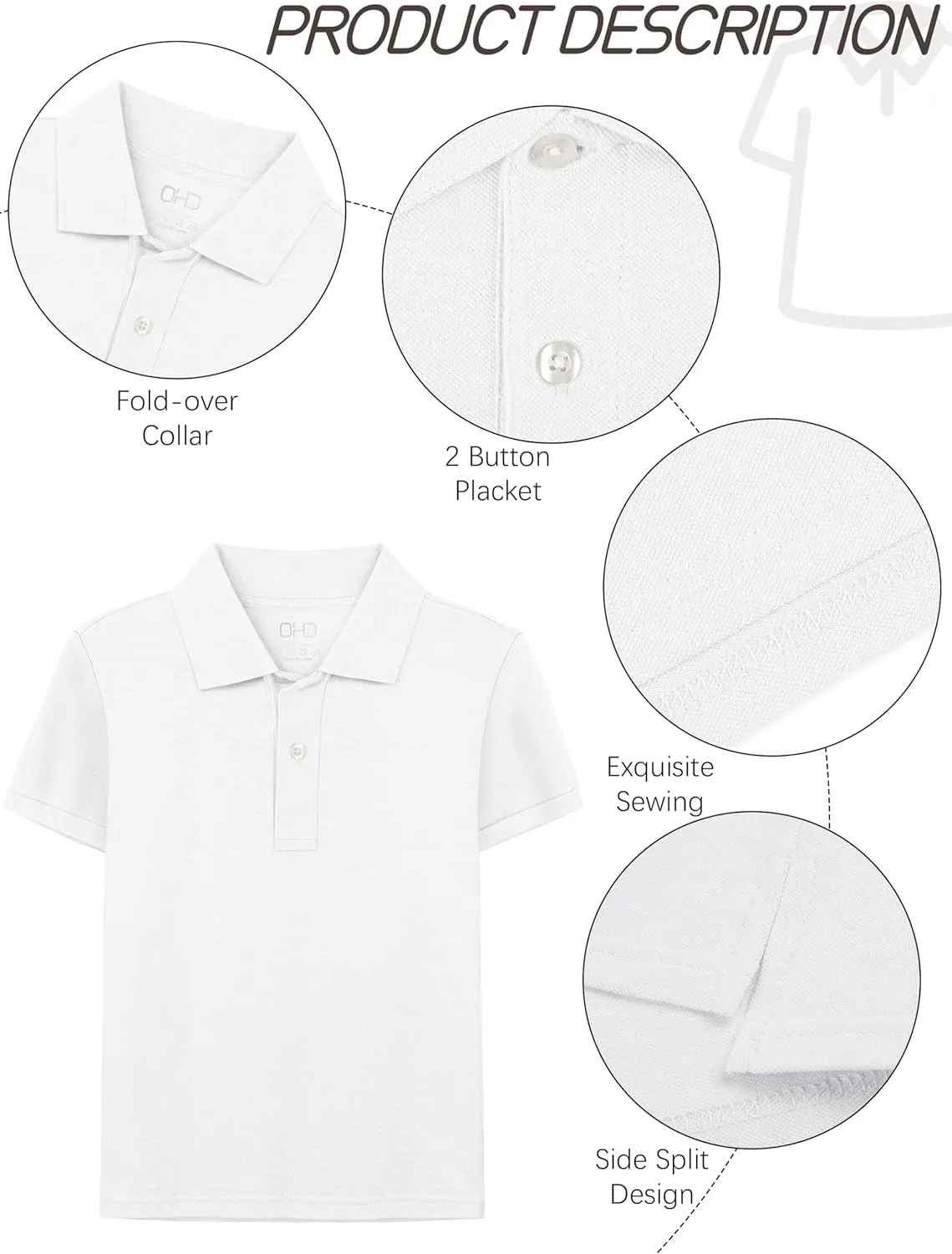 OHD 4 Pack Boys Polo Shirt Cotton School Uniform Polo Shirts for Boys Soft Kids Polo Shirt Multiple Color Short Sleeve Polo