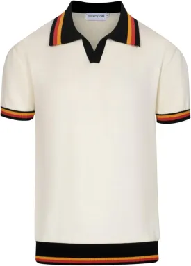 OXKNIT Men's Polo Shirts Stripe Collar V Neck Knit Polo Shirts Short Sleeve Stylish