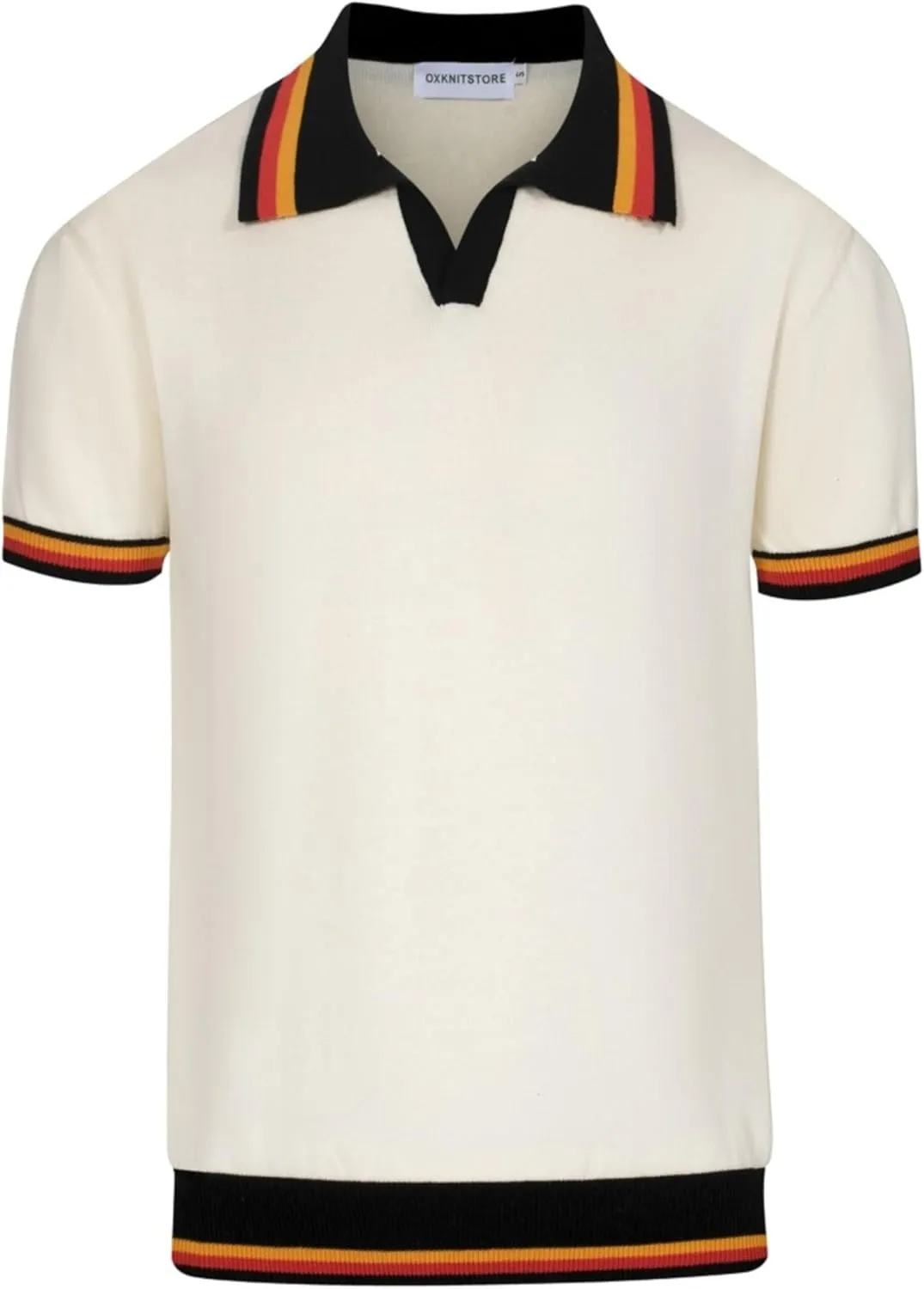 OXKNIT Men's Polo Shirts Stripe Collar V Neck Knit Polo Shirts Short Sleeve Stylish