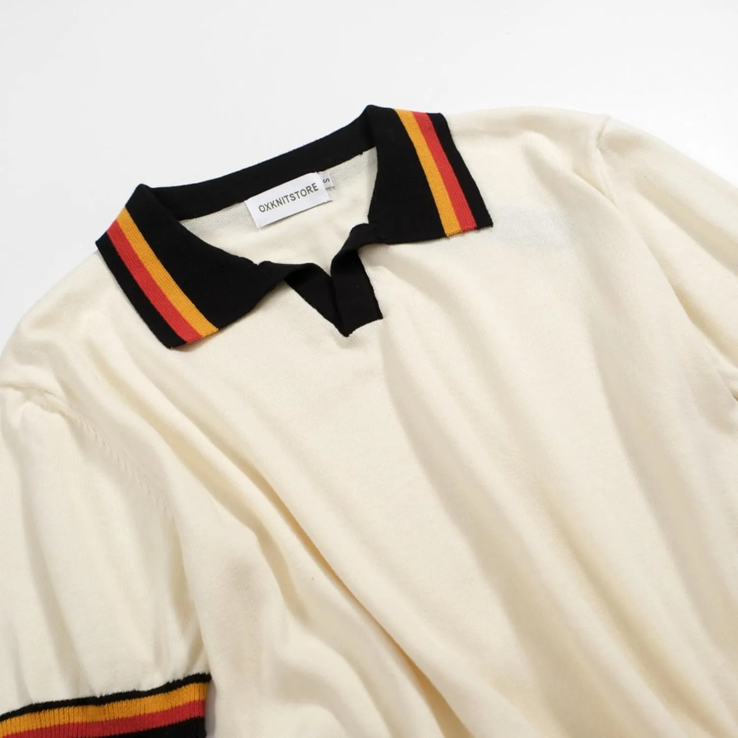 OXKNIT Men's Polo Shirts Stripe Collar V Neck Knit Polo Shirts Short Sleeve Stylish