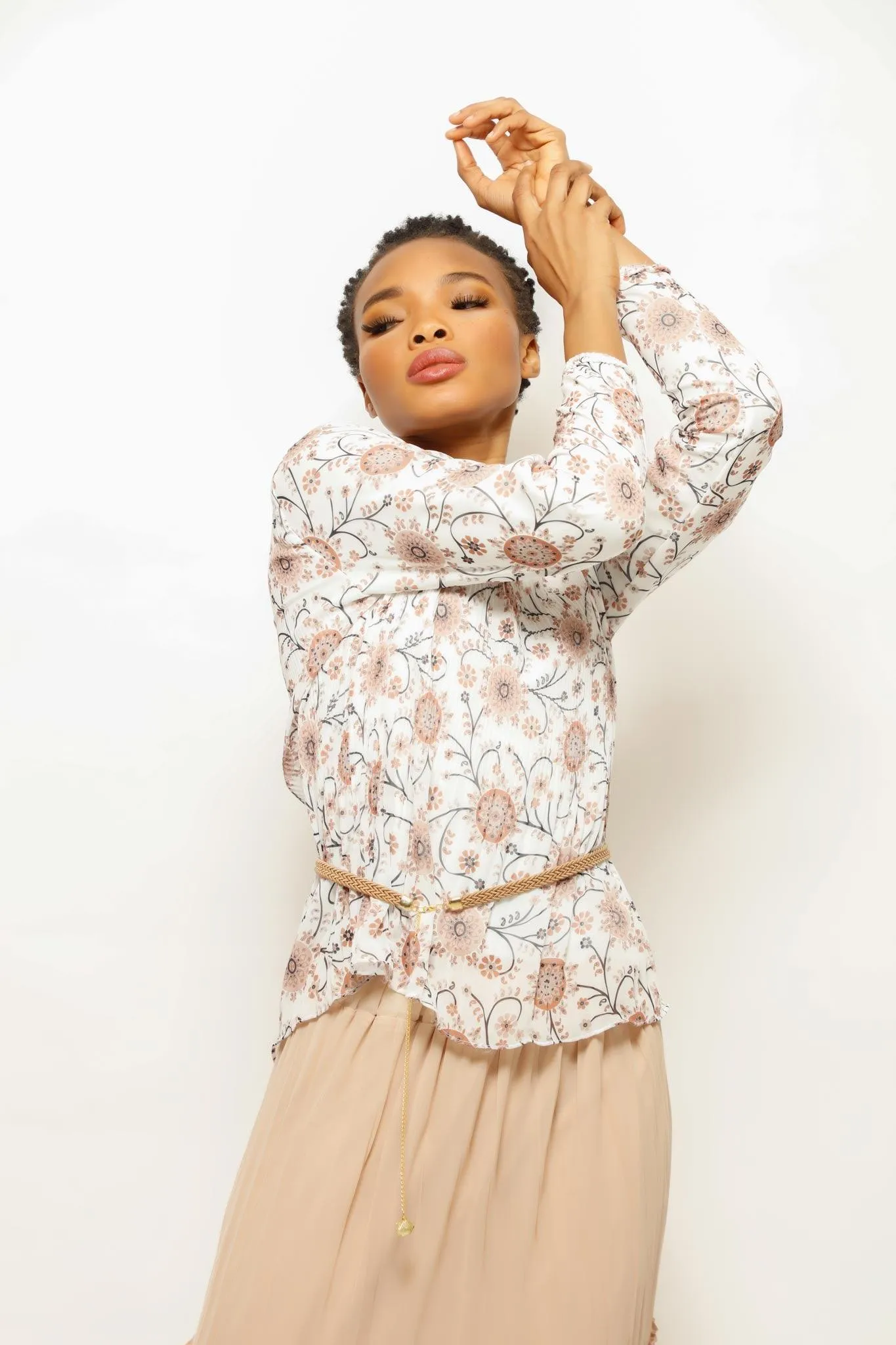 PLEATS AND SKIRT FLORAL SET