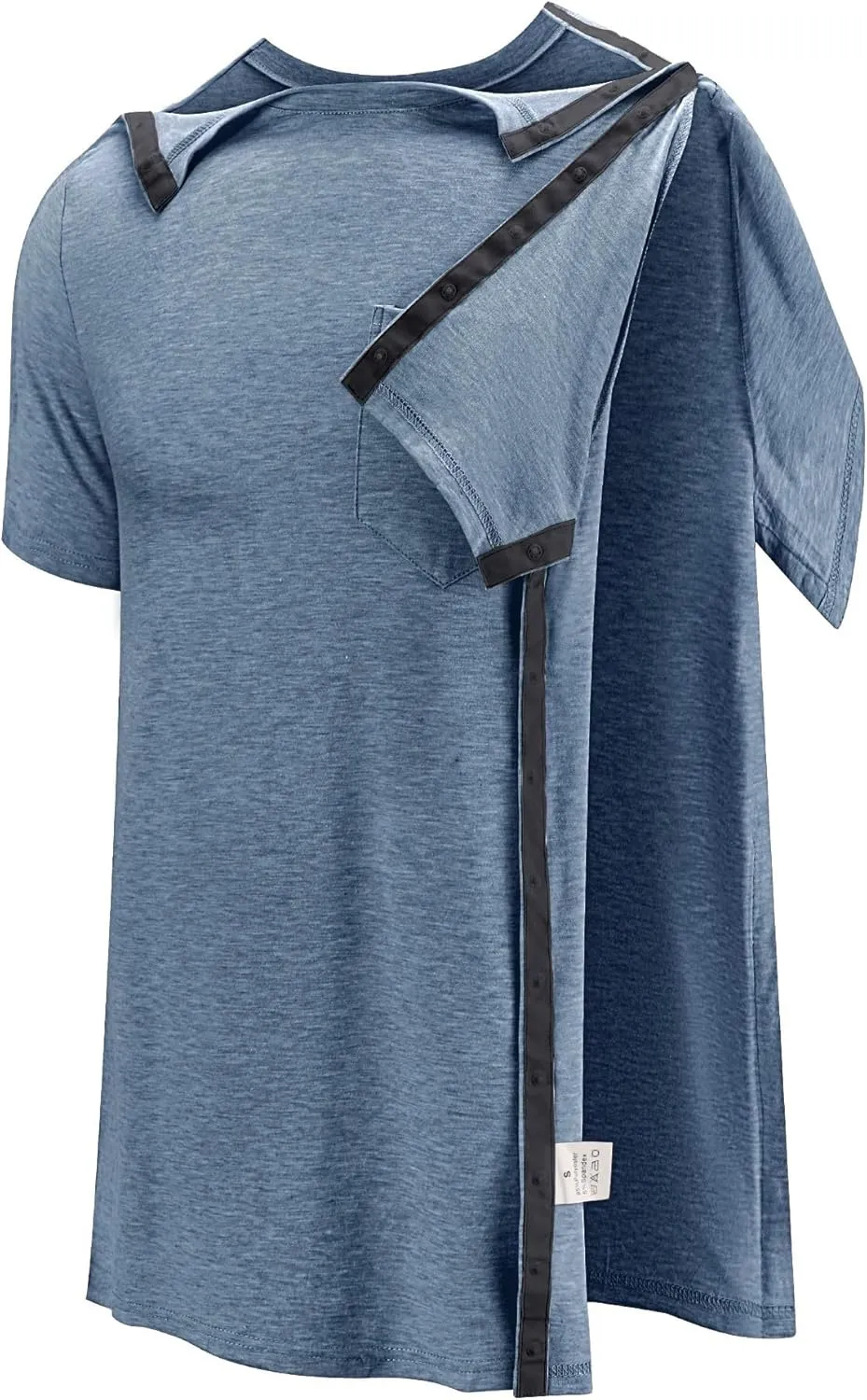 Poriff Men's Post Shoulder Surgery Recovery Shirts Full Tear Away Short Sleeve Snap Chemo Port Access Shirt