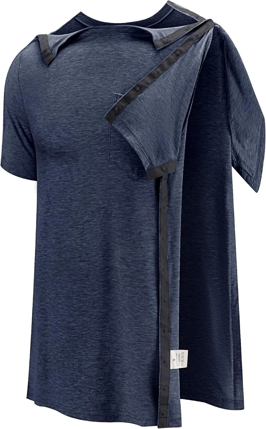 Poriff Men's Post Shoulder Surgery Recovery Shirts Full Tear Away Short Sleeve Snap Chemo Port Access Shirt