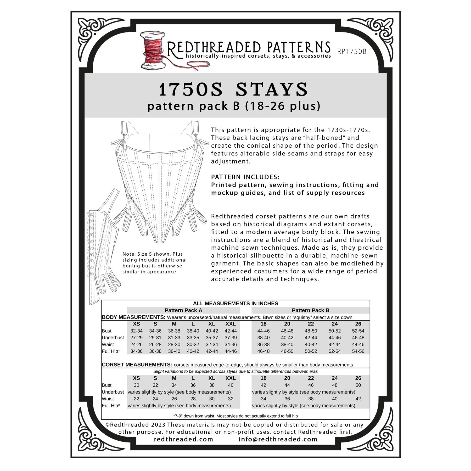 Redthreaded 1750s Stays Pattern